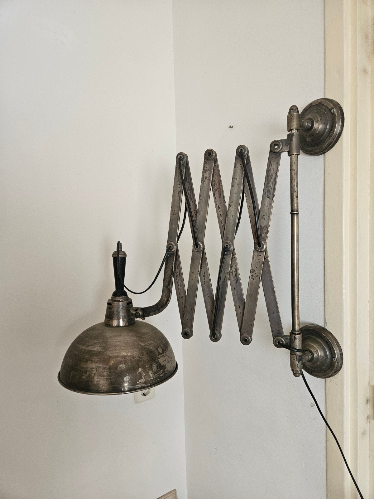 Industriele schaarlamp van vertind koper., Ophalen of Verzenden, Zo goed als nieuw, E27 (groot)