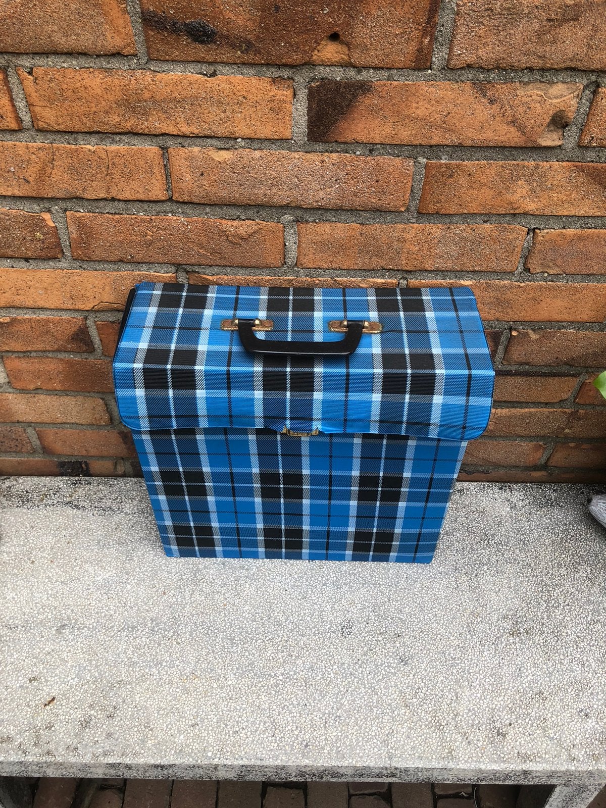 Vintage Plaid Platenkoffer - Blauw/Zwart, Ophalen of Verzenden, Gebruikt