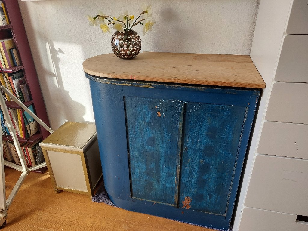 Sideboard Halfrond hout vintage kast legplank 91 x87 x 43, Ophalen