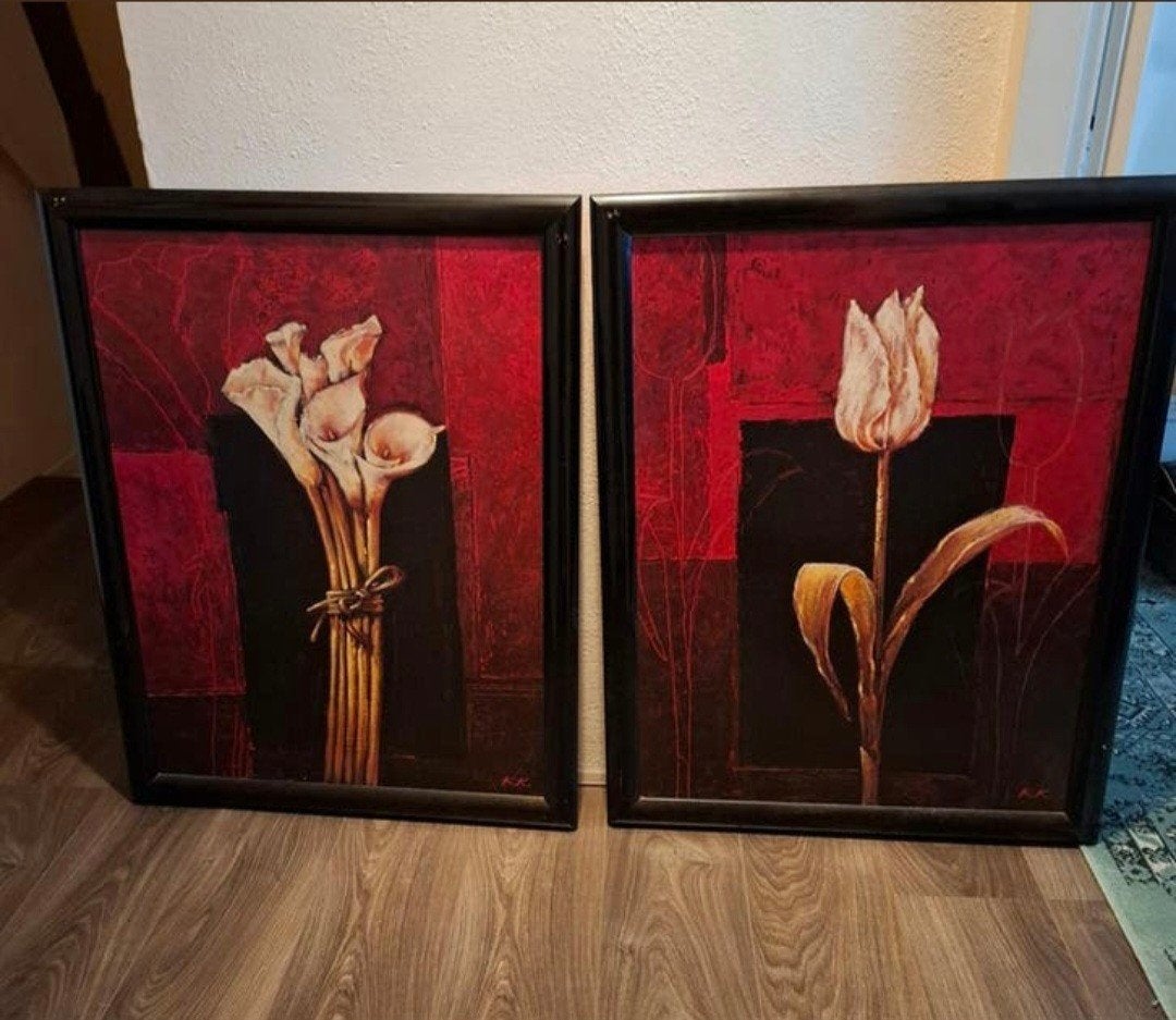 Set van 2 bloemschilderijen: tulp en aronskelken, Ophalen
