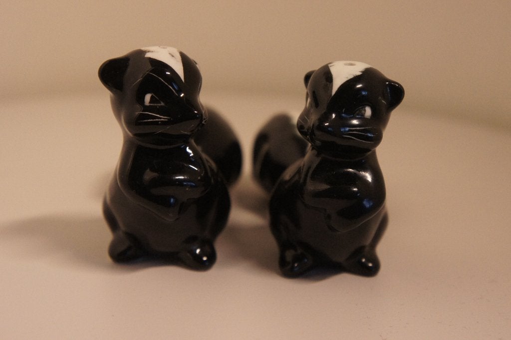 Vintage stinkdieren peper en zoutstel jaren 50-60, Ophalen of Verzenden, Gebruikt