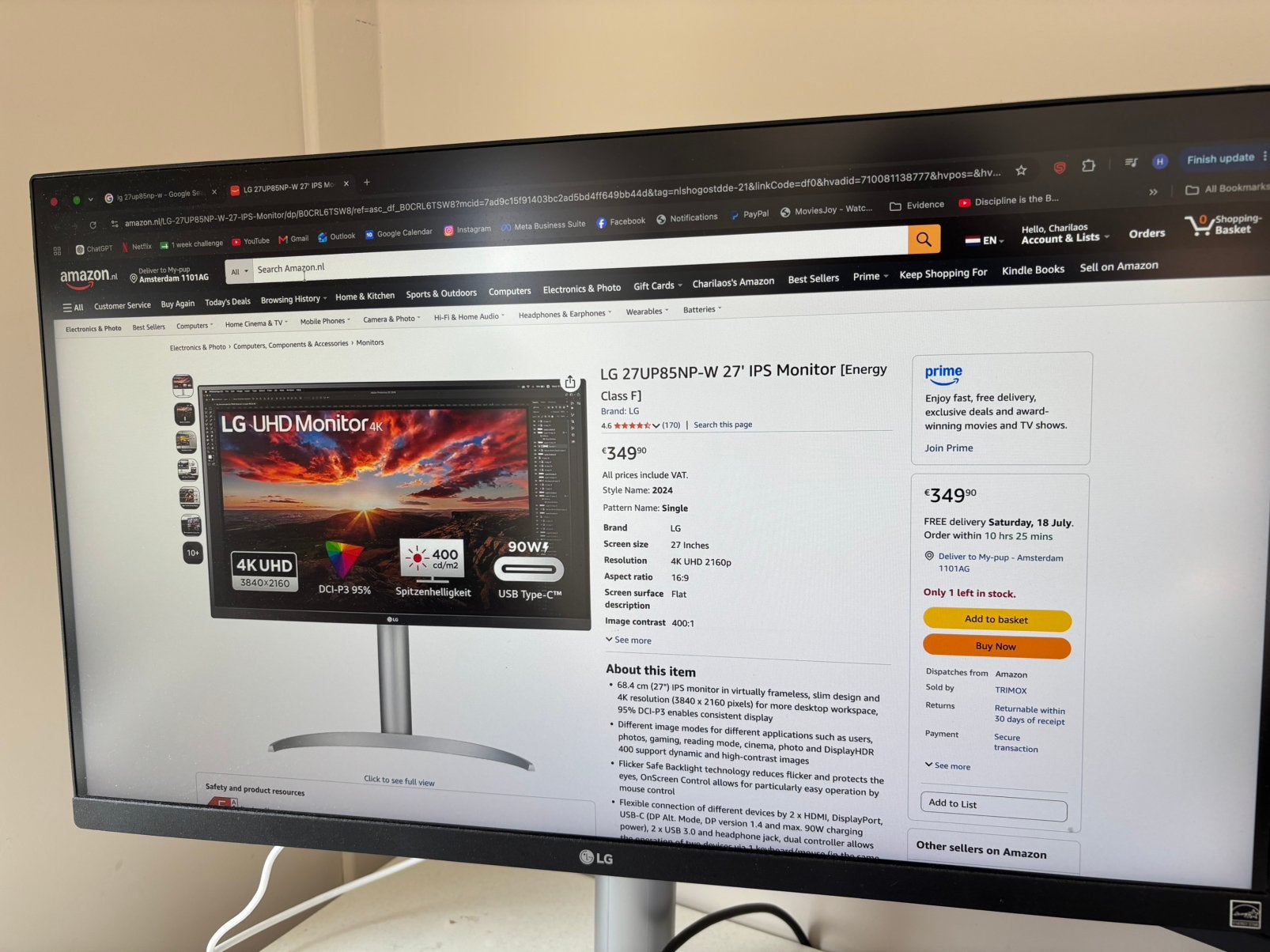 27 inch 4k lg monitor, Computers en Software, Monitoren, Ophalen, IPS, 60 Hz of minder, Ultra HD (4K)