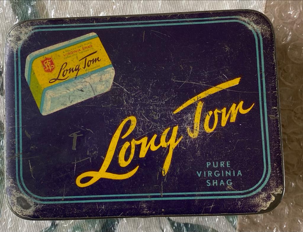 Vintage Long Tom tabaksblik - jaren '50, Ophalen of Verzenden, Gebruikt, Overige, Overige merken