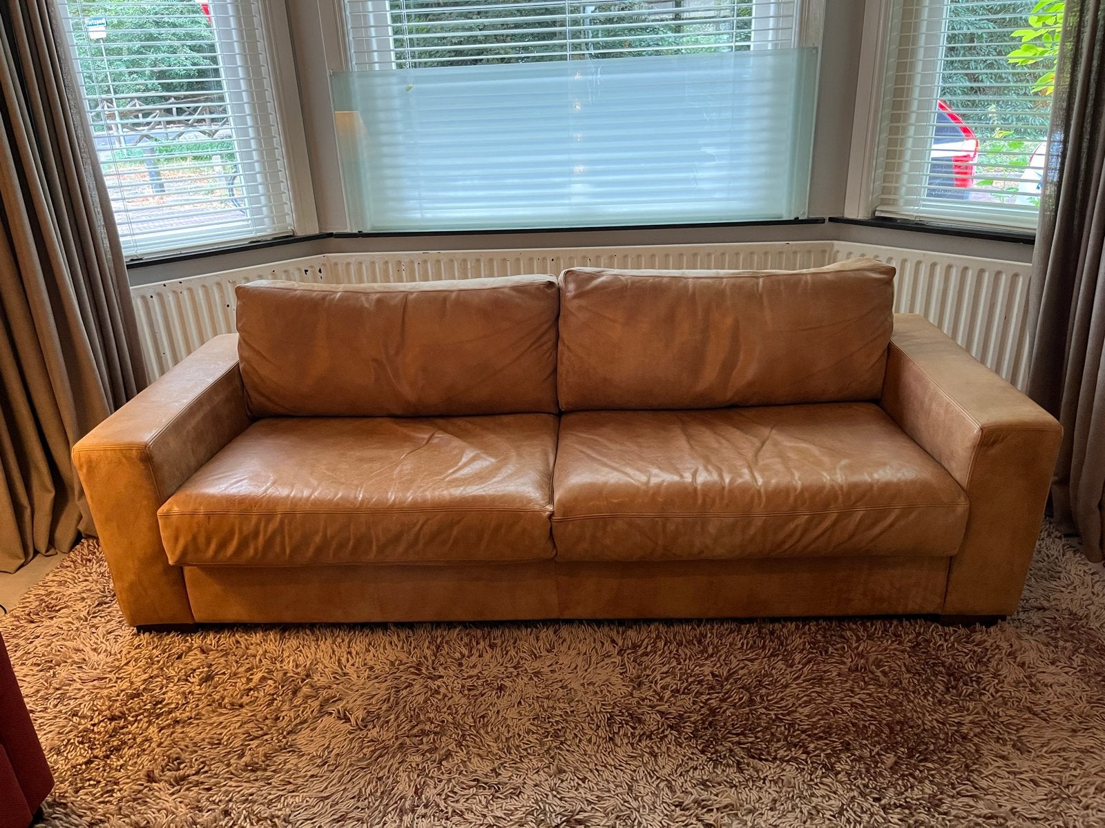 Piloot leren bank - Comfortabele 3-zitsbank, Huis en Inrichting, Banken | Bankstellen, Ophalen, Gebruikt, Driepersoons, Rechte bank