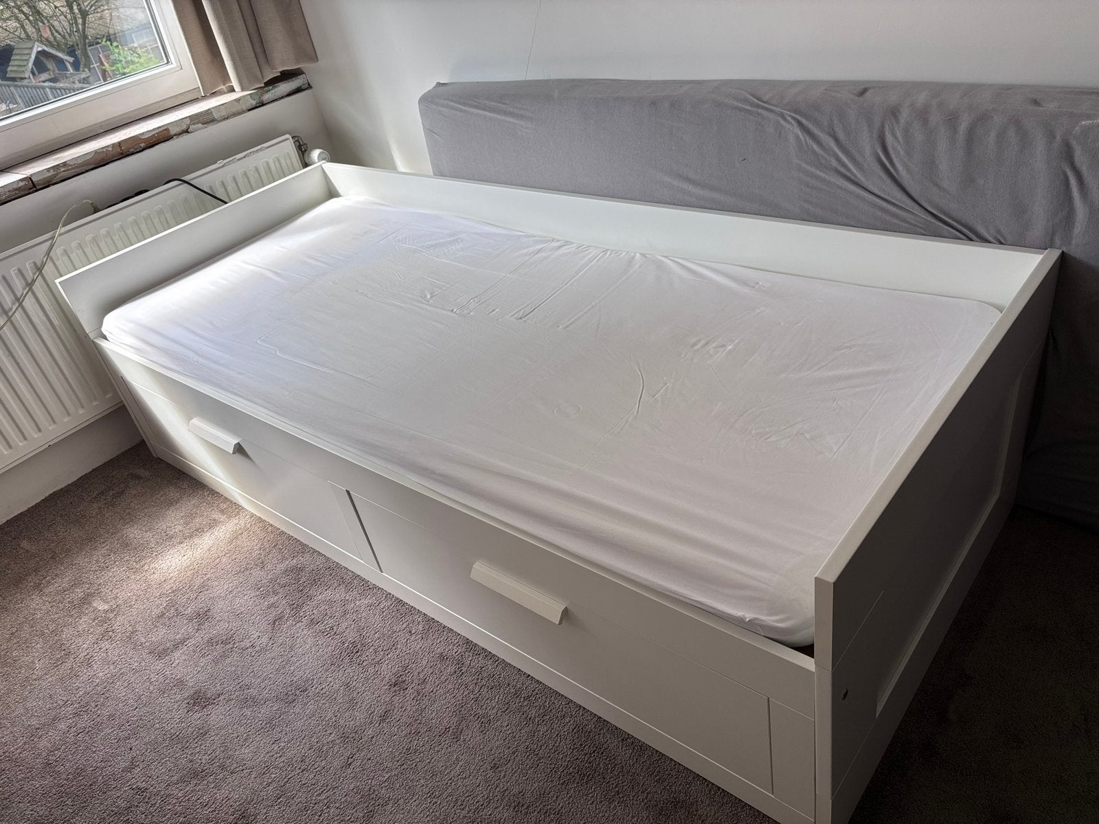 Brimnes uitschuifbed Ikea, Ophalen, Eenpersoons, Wit, 80 cm