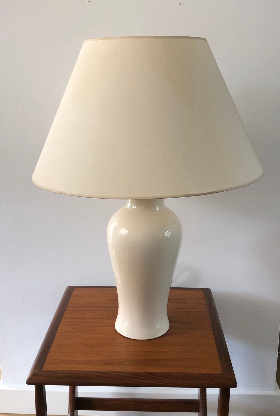 XL Kostka Keramische Tafellamp |  Jaren '70/'80 Design, Beige, Keramiek, Ophalen of Verzenden, Zo goed als nieuw