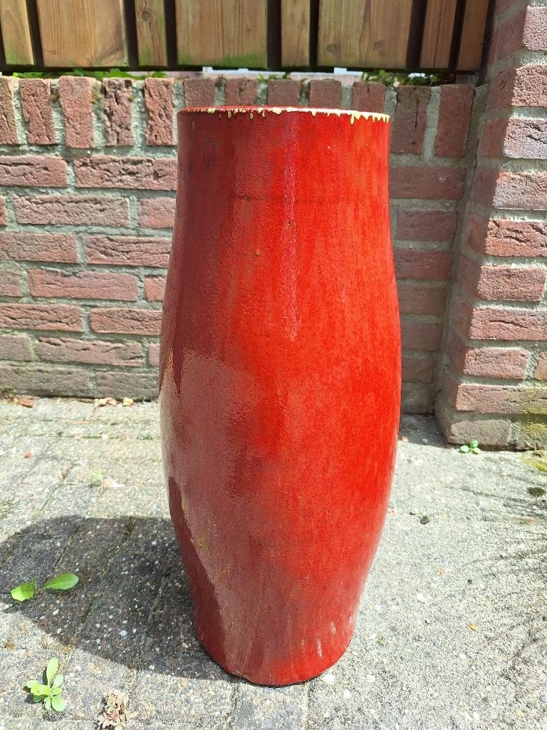 Hoge vintage ossenbloed rode glazuurde vloer-vaas - binnen, Ophalen, Zo goed als nieuw, Geschikt voor droogbloemen, 50 cm