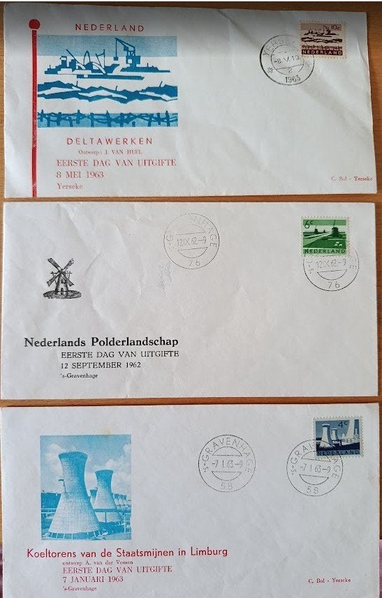 Nederland Eerste Dag Uitgifte Enveloppen 1962-1963, Verzenden, Na 1940, Gestempeld