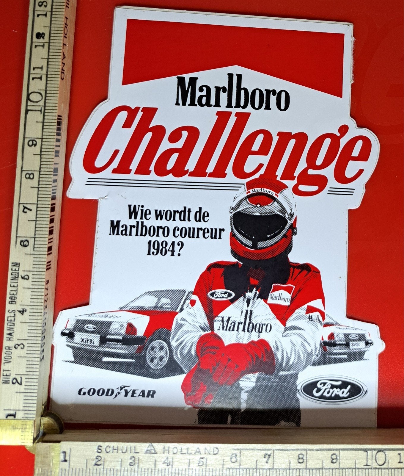 Vintage sticker Marlboro Challenge 1984 Ford Goodyear, Verzamelen, Stickers, Ophalen of Verzenden, Zo goed als nieuw, Auto of Motor