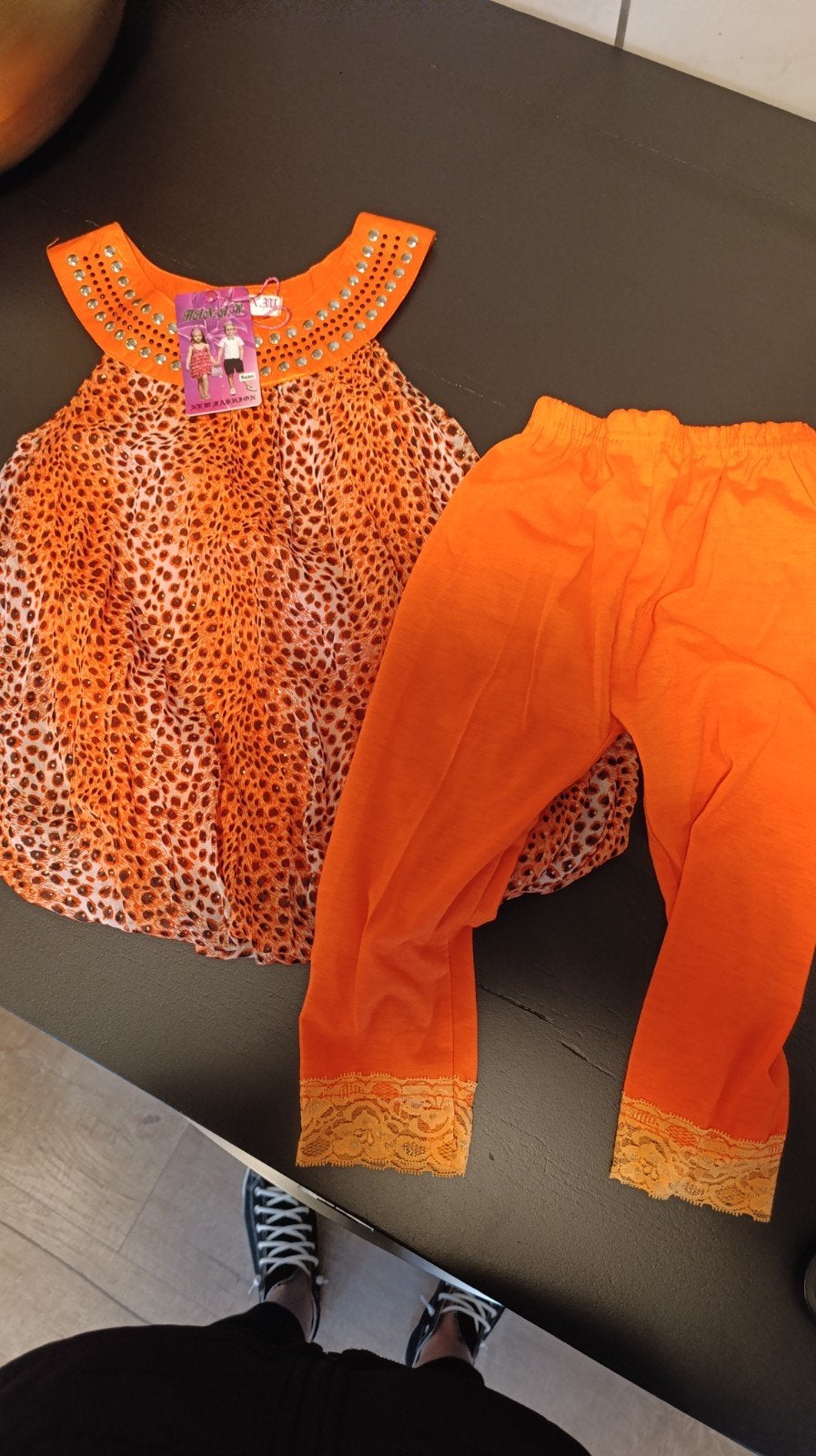 Leopardprint top en oranje legging set 8 jaar voor meisjes, Ophalen of Verzenden, Nieuw, HAN.A.W, Meisje