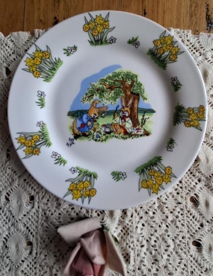 Vintage Duits GOTZ kinderbordje, haasjes en narcissen, PASEN, Diversen, -, -, Ophalen of Verzenden, Zo goed als nieuw