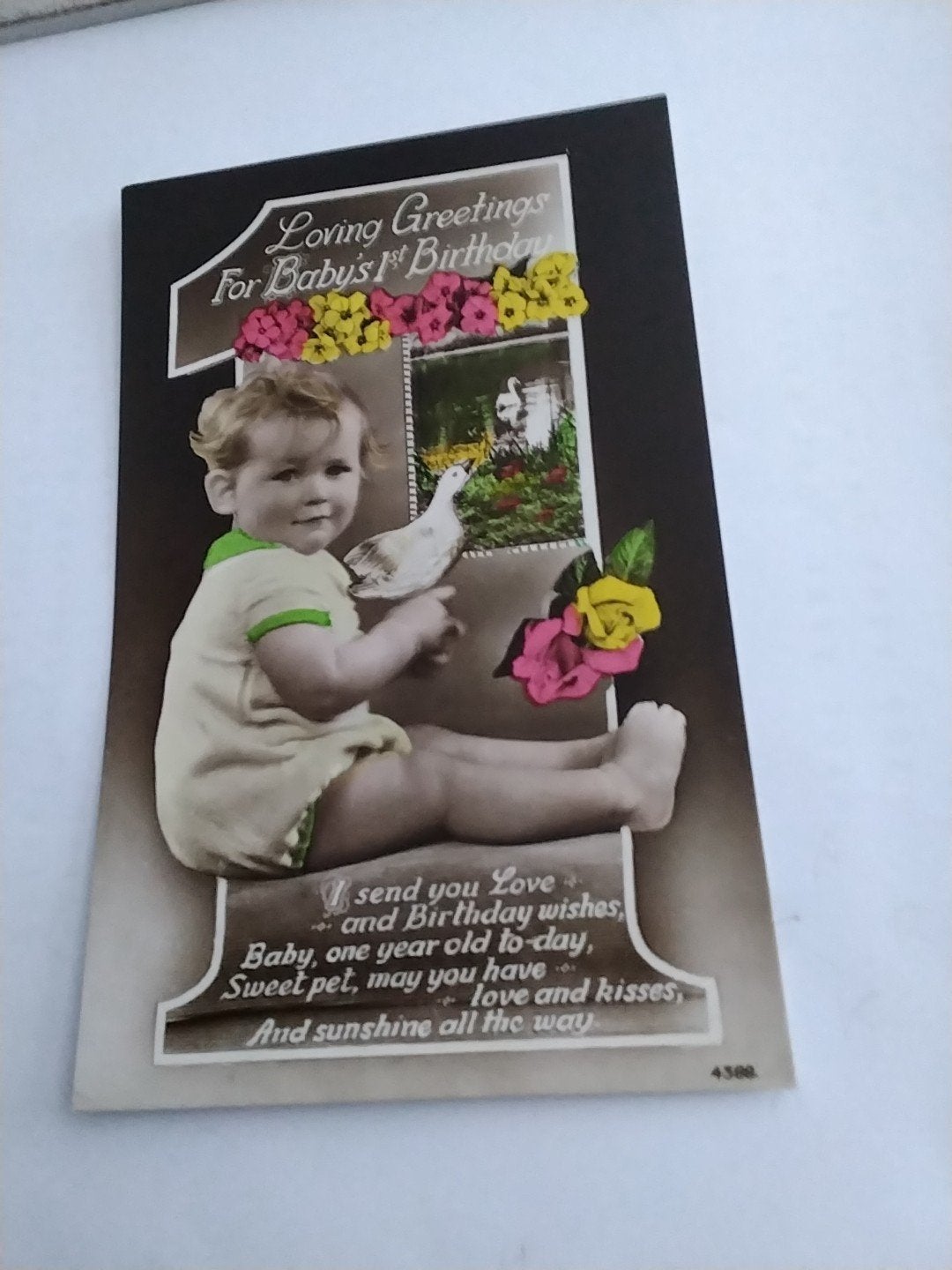 Vintage Verjaardagskaart Baby's 1e Verjaardag, Verzamelen, Ophalen of Verzenden, Voor 1920, Gelopen