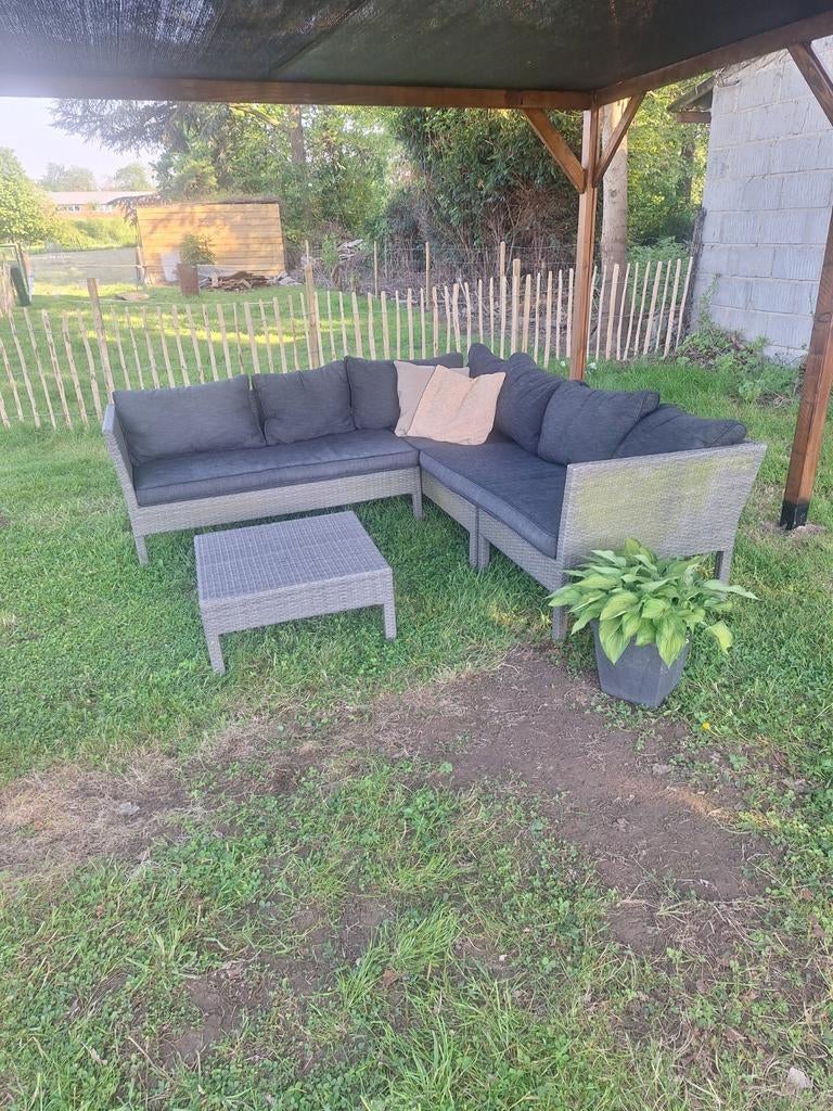 Loungeset buiten met tafel, Tuin en Terras, Tuinsets en Loungesets, Ophalen, 4 zitplaatsen, Kunststof, Gebruikt