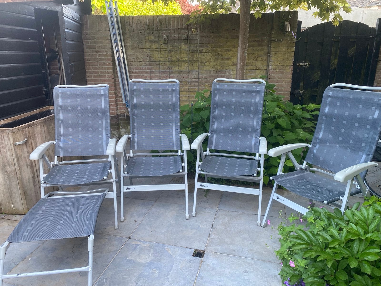 4 Dukdalf campingstoelen met voetensteun, Caravans en Kamperen, Ophalen, Gebruikt, Campingstoel