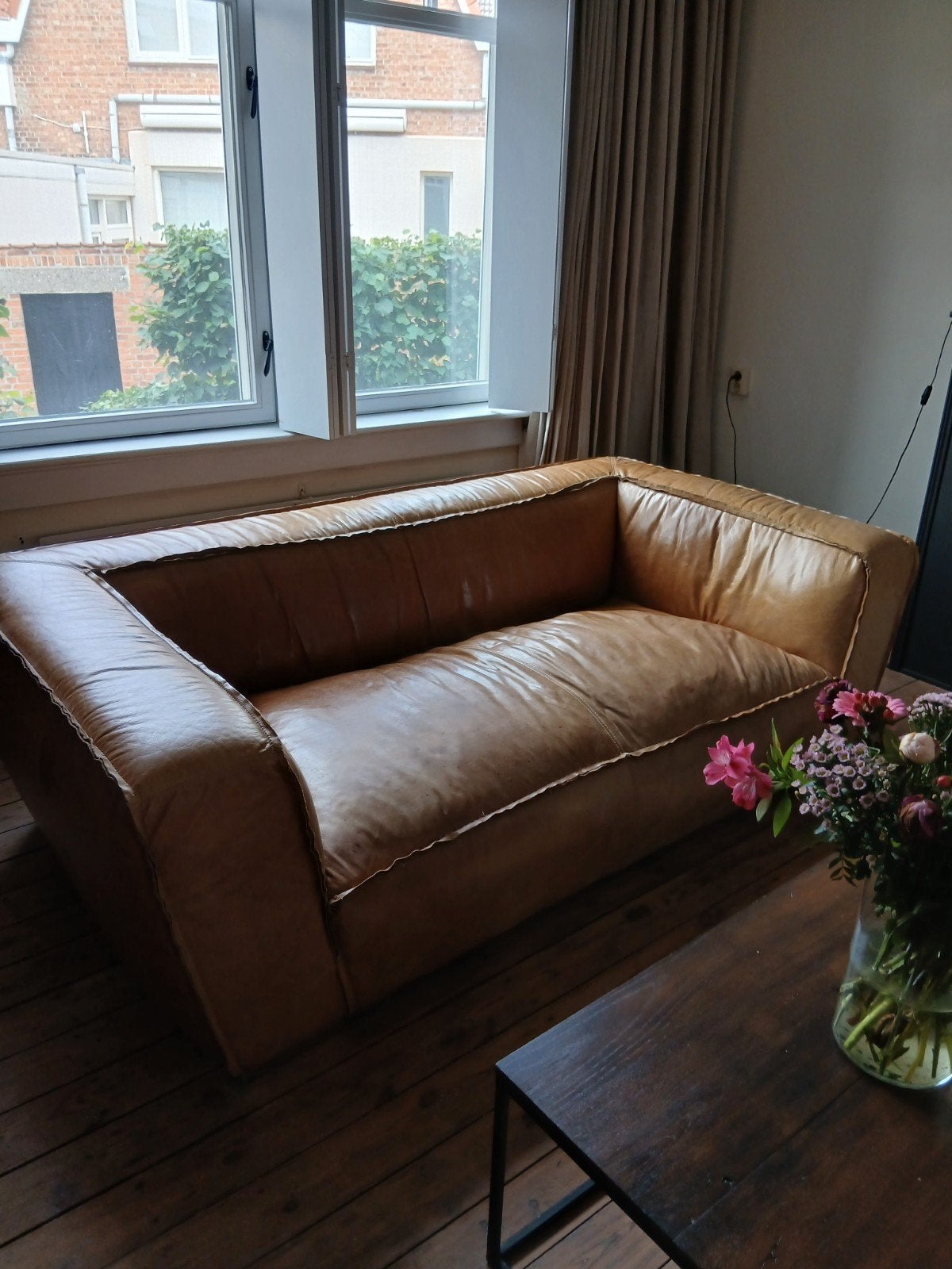 Flamant look a like leren bank, Ophalen of Verzenden, Gebruikt, 75 tot 100 cm, Leer