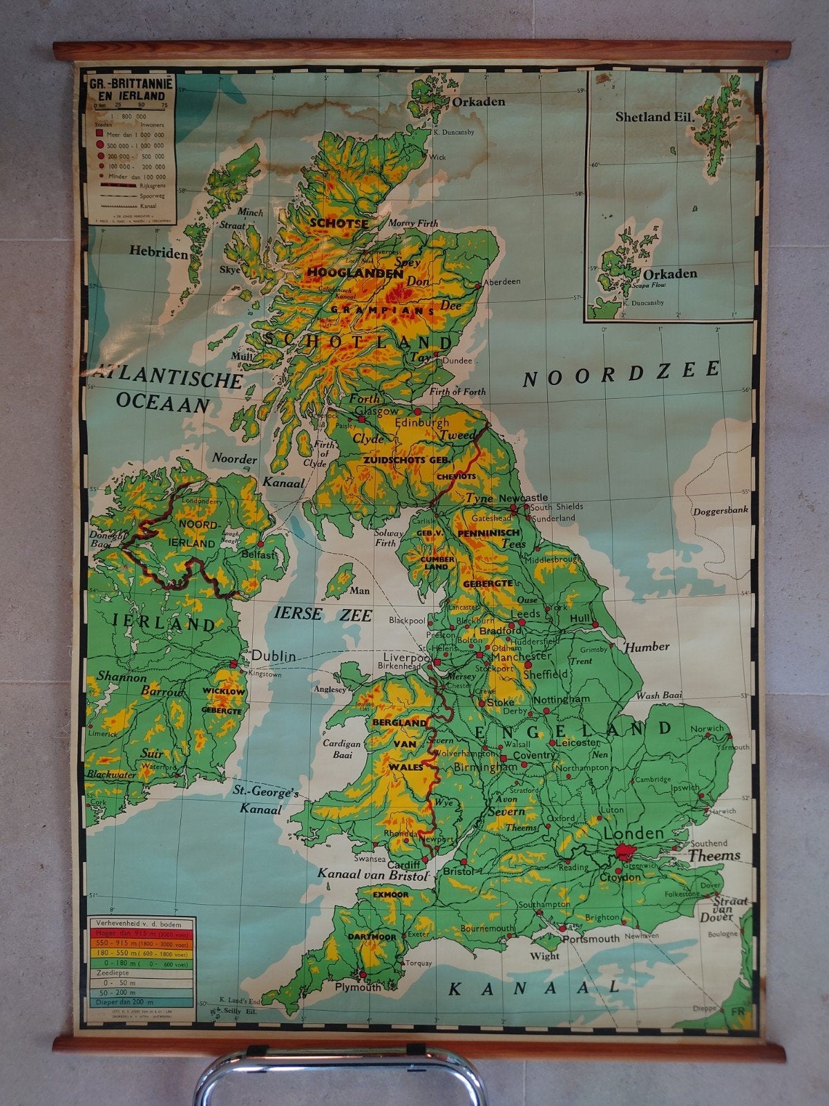 Vintage Schoolkaart Groot-Brittannië en Ierland, Ophalen of Verzenden, Aardrijkskunde
