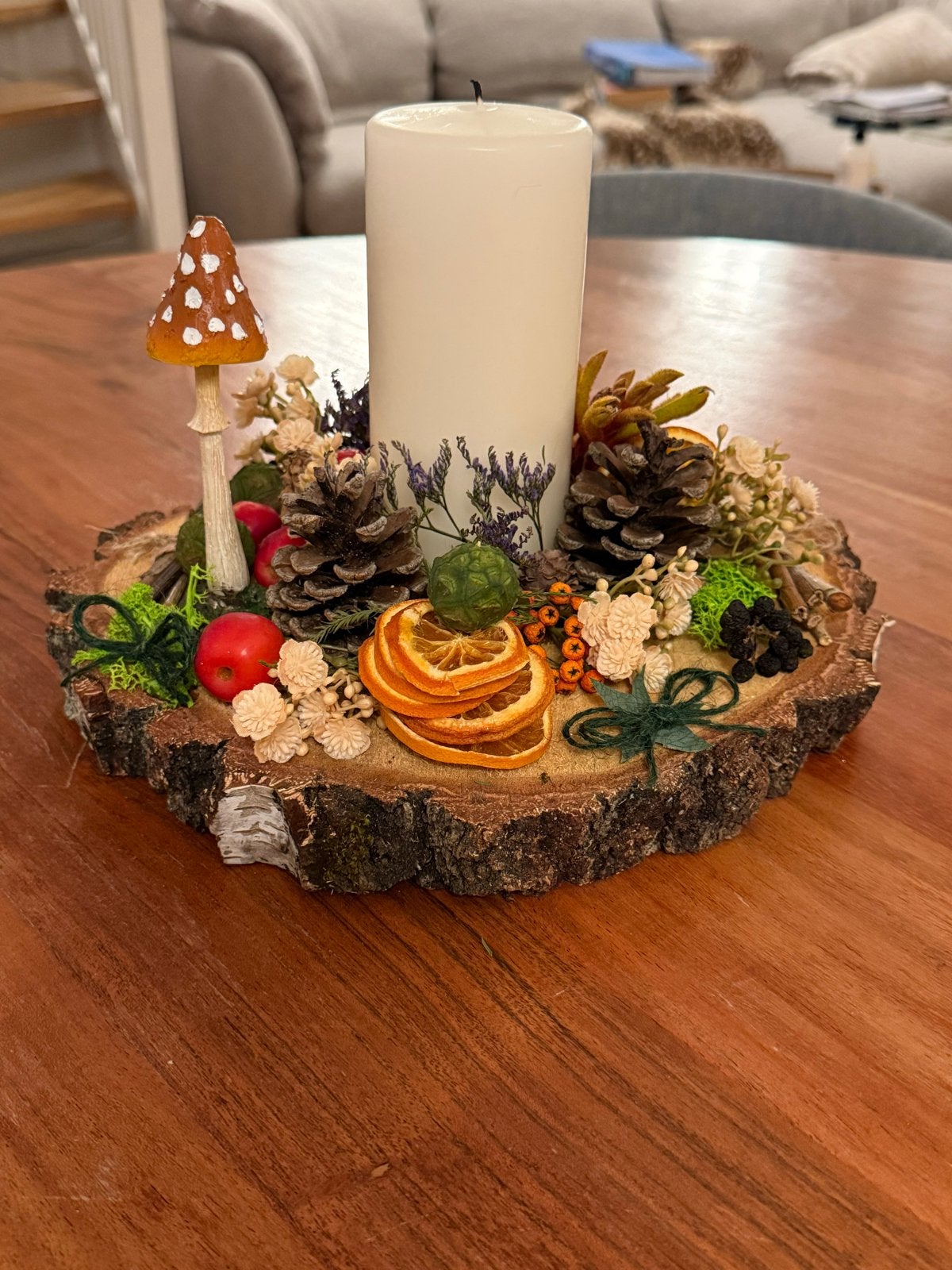 Unieke plantaardige decoratie op houten schijf, Ophalen, Meerkleurig, Nieuw, Landelijk
