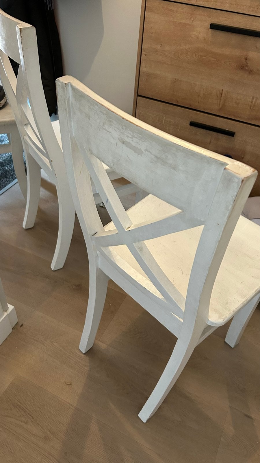 Set van 3 witte houten stoelen. Gratis!, Huis en Inrichting, Gebruikt, Drie, Wit, Ophalen of Verzenden