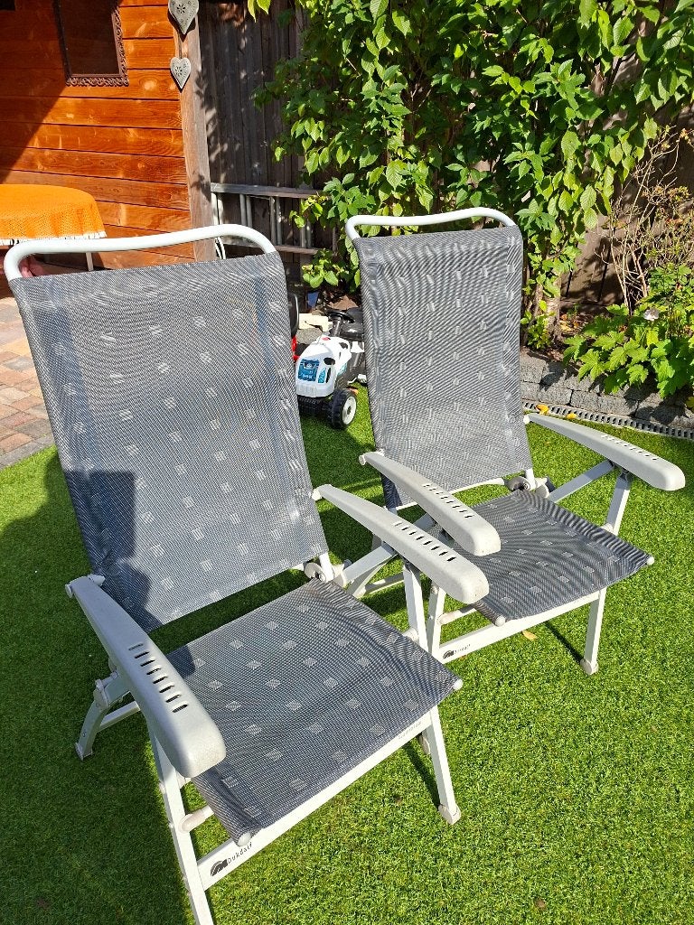 2 lichtgewicht tuinstoelen, Ophalen, Gebruikt, Aluminium, Inklapbaar