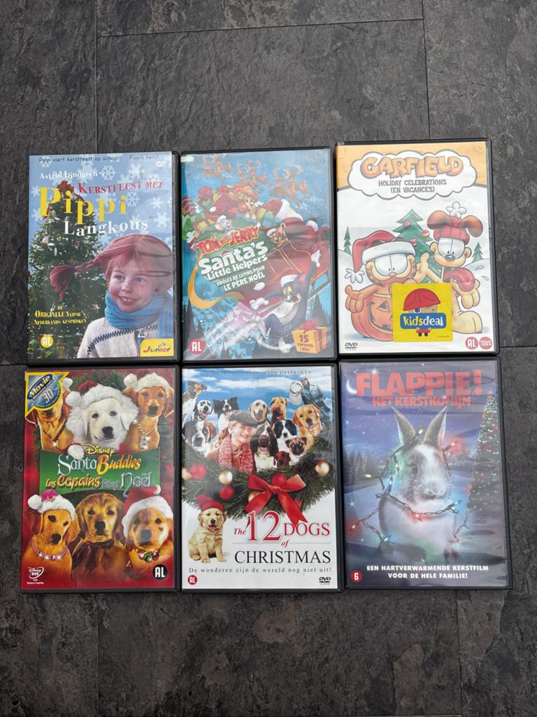6 Kerstfilms DVD: Pippi, Tom & Jerry, Garfield, Flappie, Hon, Cd's en Dvd's, Dvd's | Kinderen en Jeugd, Avontuur, Gebruikt, Alle leeftijden