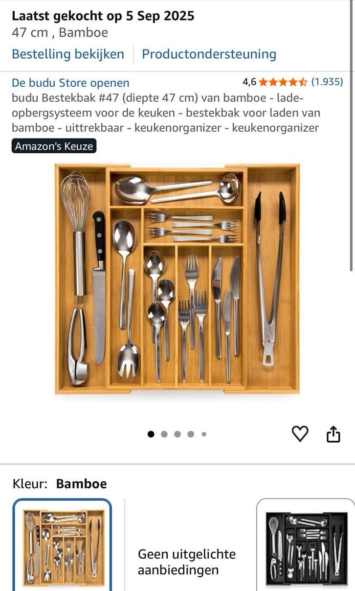 Bamboe bestekbak verstelbaar tot 47 cm, Ophalen of Verzenden, Nieuw, Hout