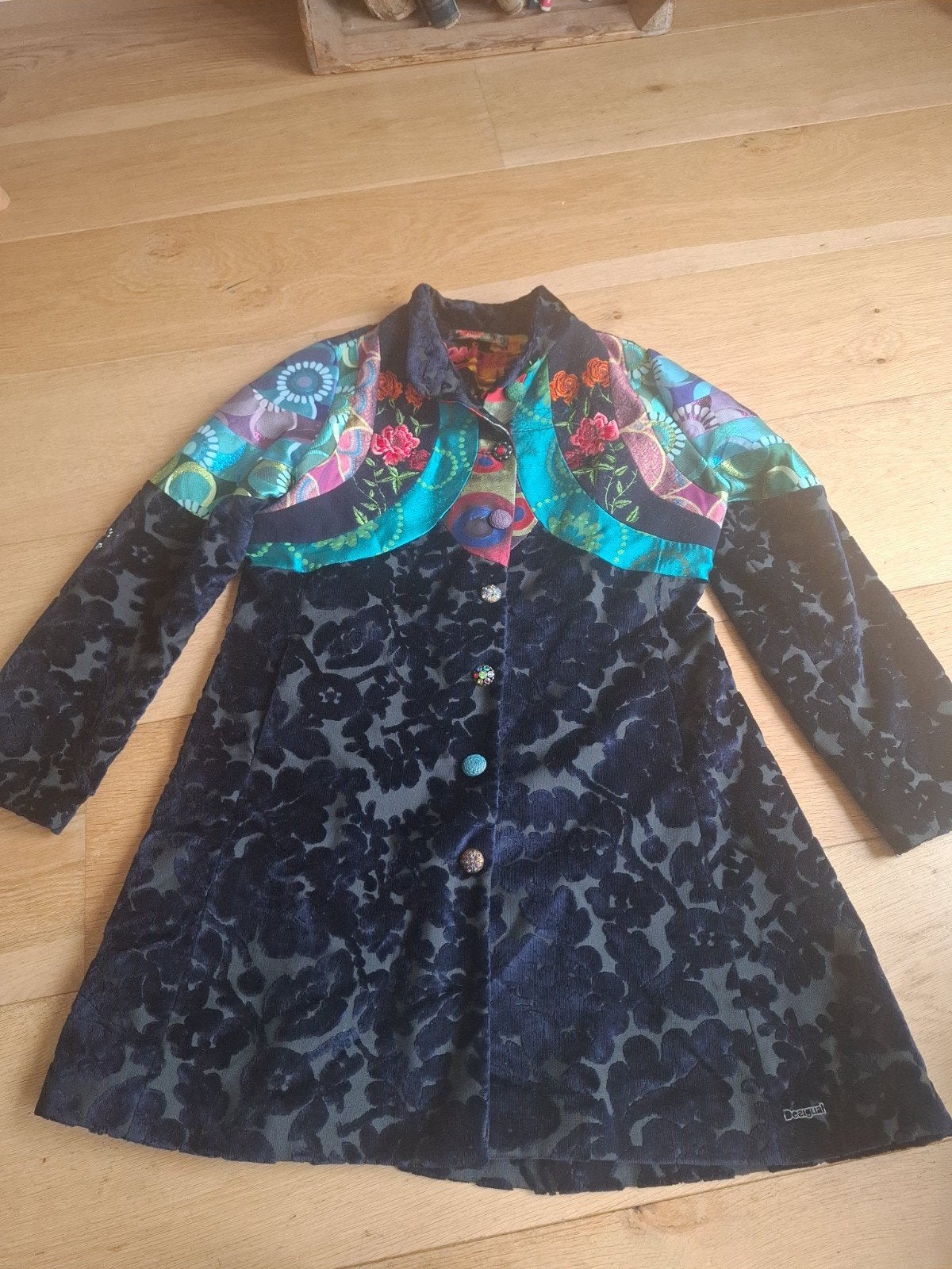 Desigual jas maat 46 XXL met bloemenprint, Blauw, Maat 46/48 (XL) of groter, Ophalen of Verzenden, Zo goed als nieuw