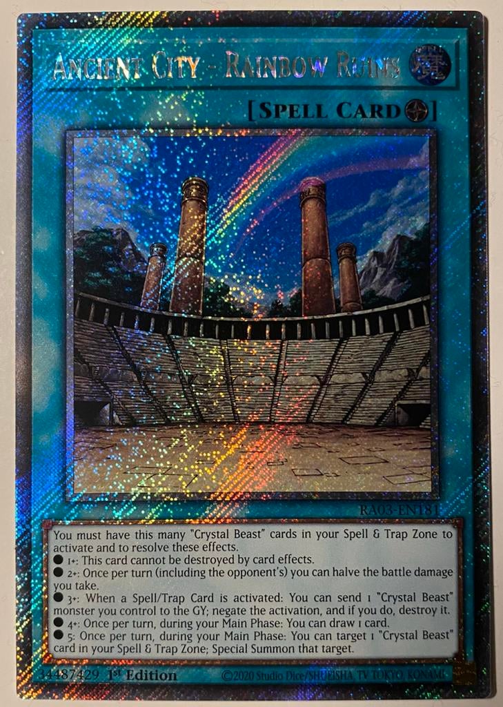Yu-Gi-Oh! Ancient City - Rainbow Ruins RA03 1st Edition !, Ophalen of Verzenden, Zo goed als nieuw, Losse kaart, Foil