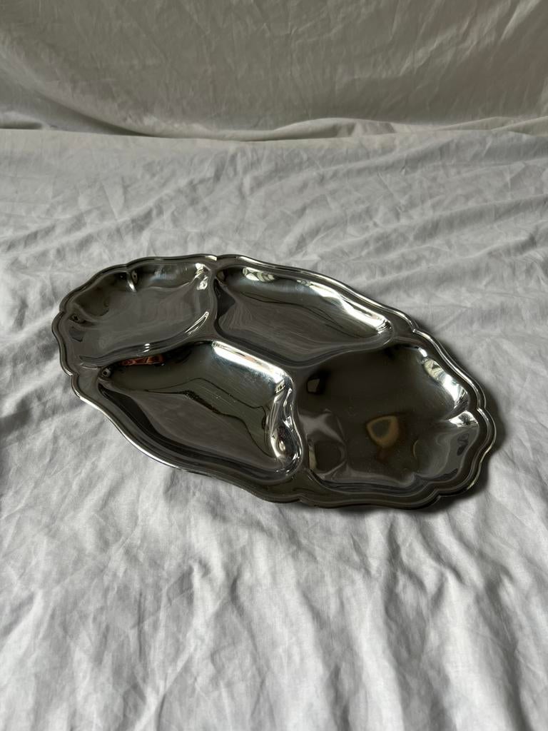 Vintage Franse inox serveerschaal/RVS hapjesschaal jaren 70, Ophalen, Overige materialen, Overige stijlen, Schaal of Schalen