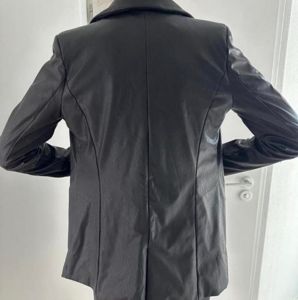 Zwart leren colbert Maat M/L, Ophalen of Verzenden, Zo goed als nieuw, Zwart