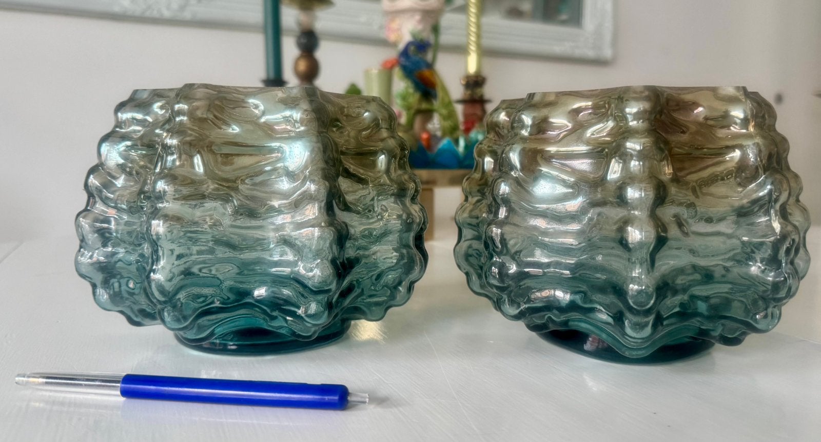 Grace Atelier twee vaasjes/waxinelichthouders, Ophalen of Verzenden, Zo goed als nieuw, Overige kleuren, Glas