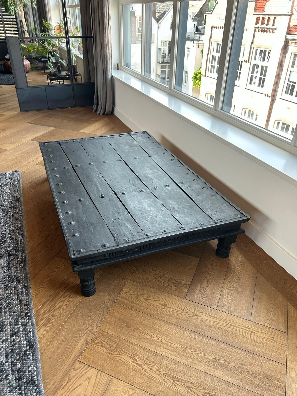 Unieke handgemaakte salontafel van massief hout, 180x115x35, Ophalen