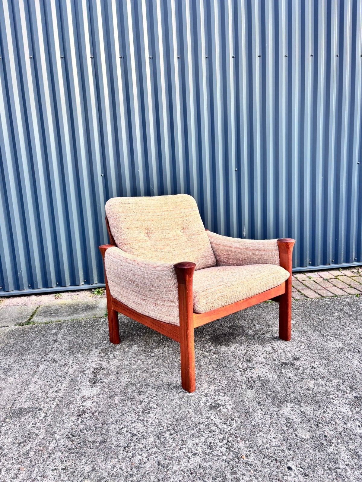 Vintage teak deens fauteuil easy chair, Ophalen, Gebruikt, G, G