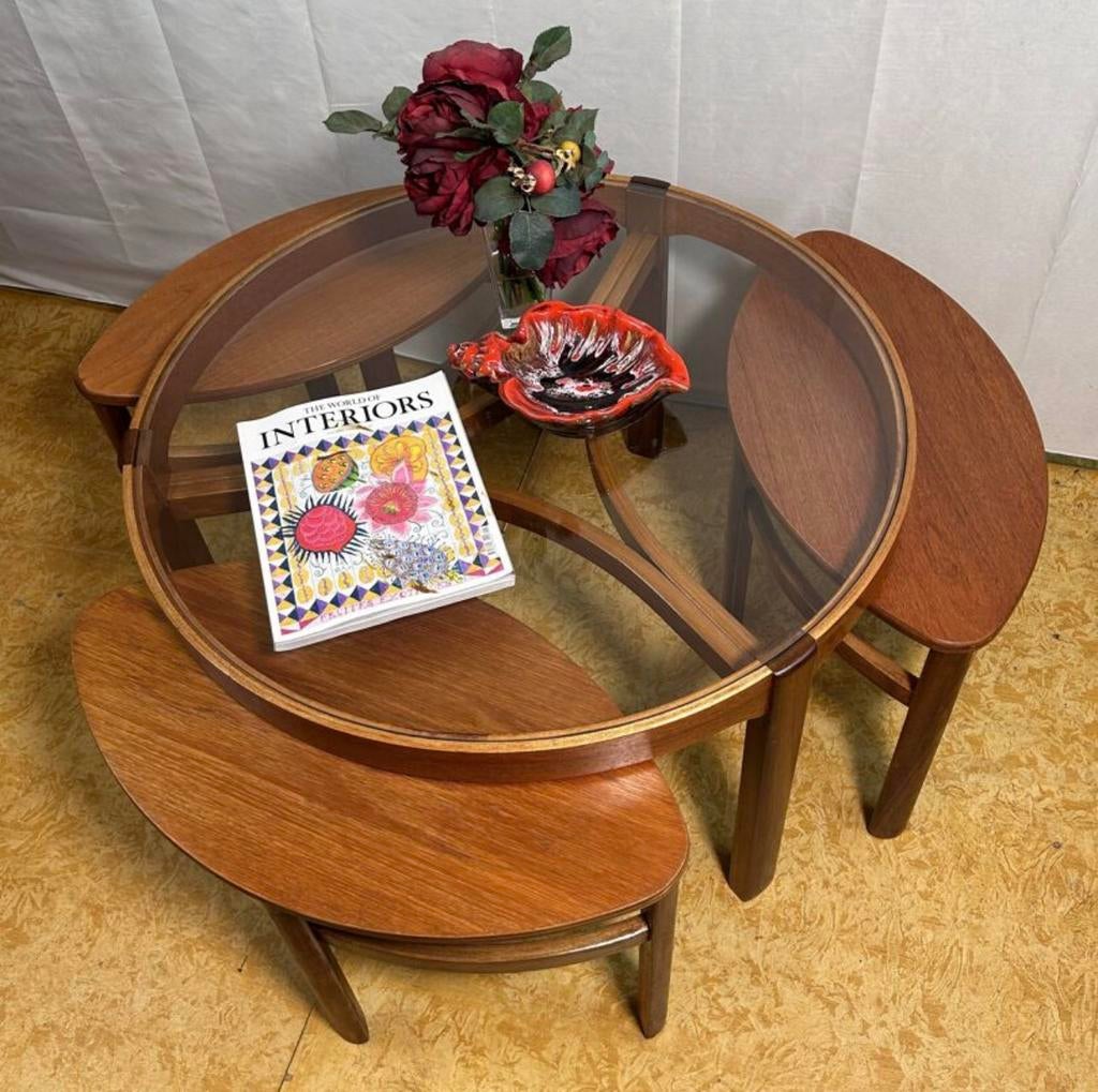 Gratis bezorging! Retro vintage teak Trinity salontafel 1960, Huis en Inrichting, Tafels | Salontafels, Gebruikt, 50 tot 100 cm