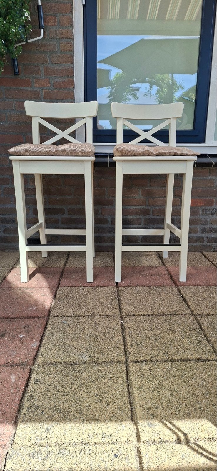 Twee barkrukken, Ophalen, Gebruikt, Met voetsteun, 90 cm of meer