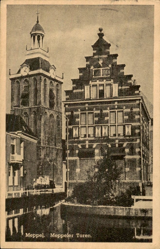 Meppel - Meppeler Toren - Voorgevel, Ophalen of Verzenden, 1940 tot 1960, Gelopen, Drenthe
