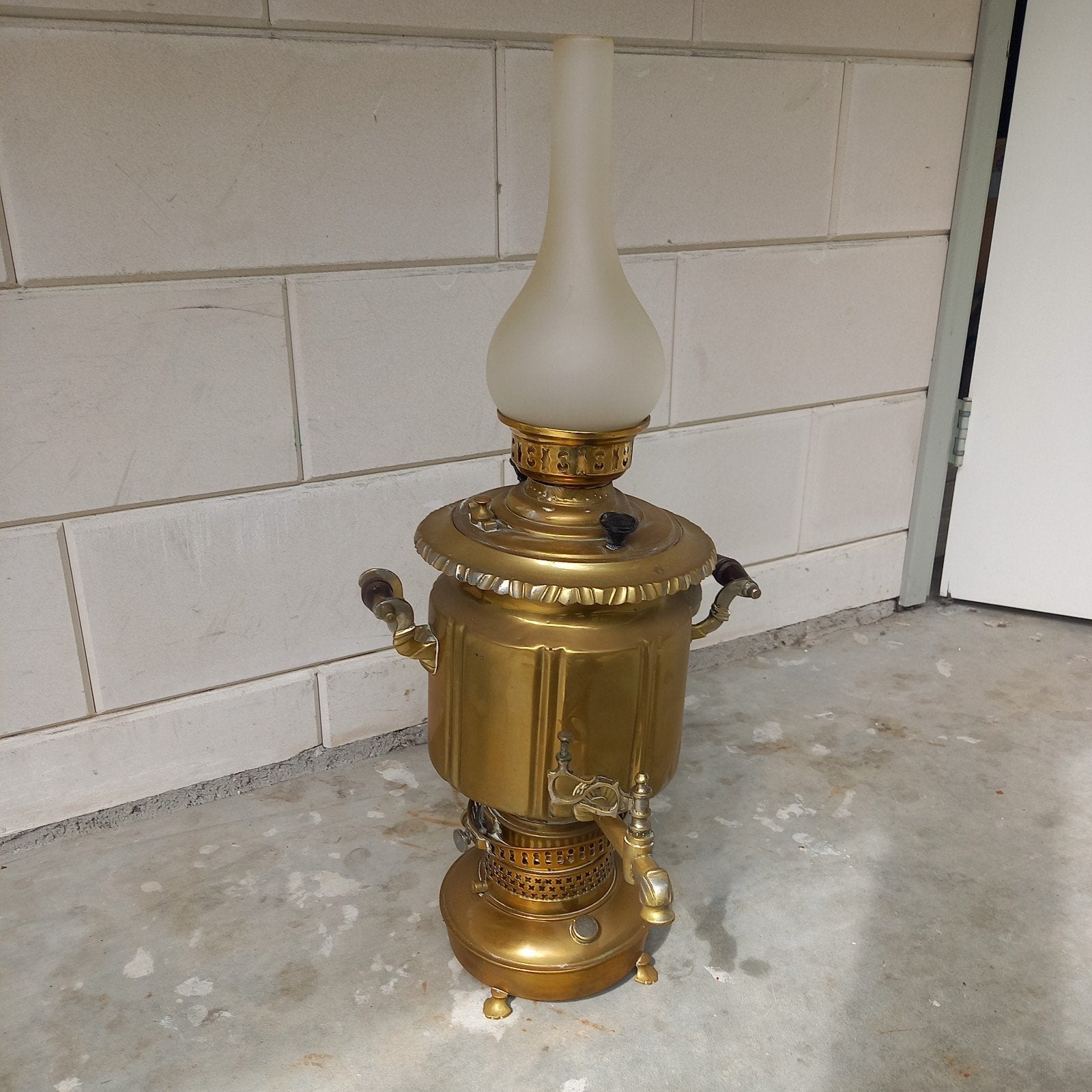 Antieke koperen samovar met lampenkap, Ophalen of Verzenden