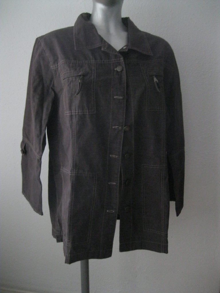 maat XL, (46) 1 nieuw bruin denim jasje, 74 cm., Kleding | Dames, Bruin, Maat 46/48 (XL) of groter, Nieuw, Ophalen of Verzenden