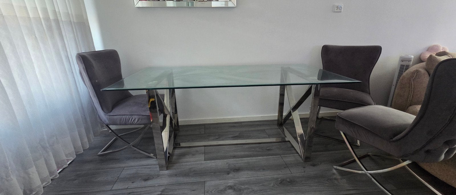 Moderne eettafel met 6 stoelen - Glas en Metaal, Gebruikt, Vijf personen of meer, Glas, Modern, Luxe