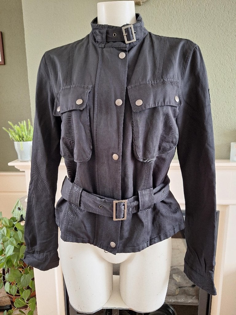Belstaff Stijlvol zwart jasje met riem - Maat M, Verzenden, Zwart, Maat 42/44 (L), Zo goed als nieuw