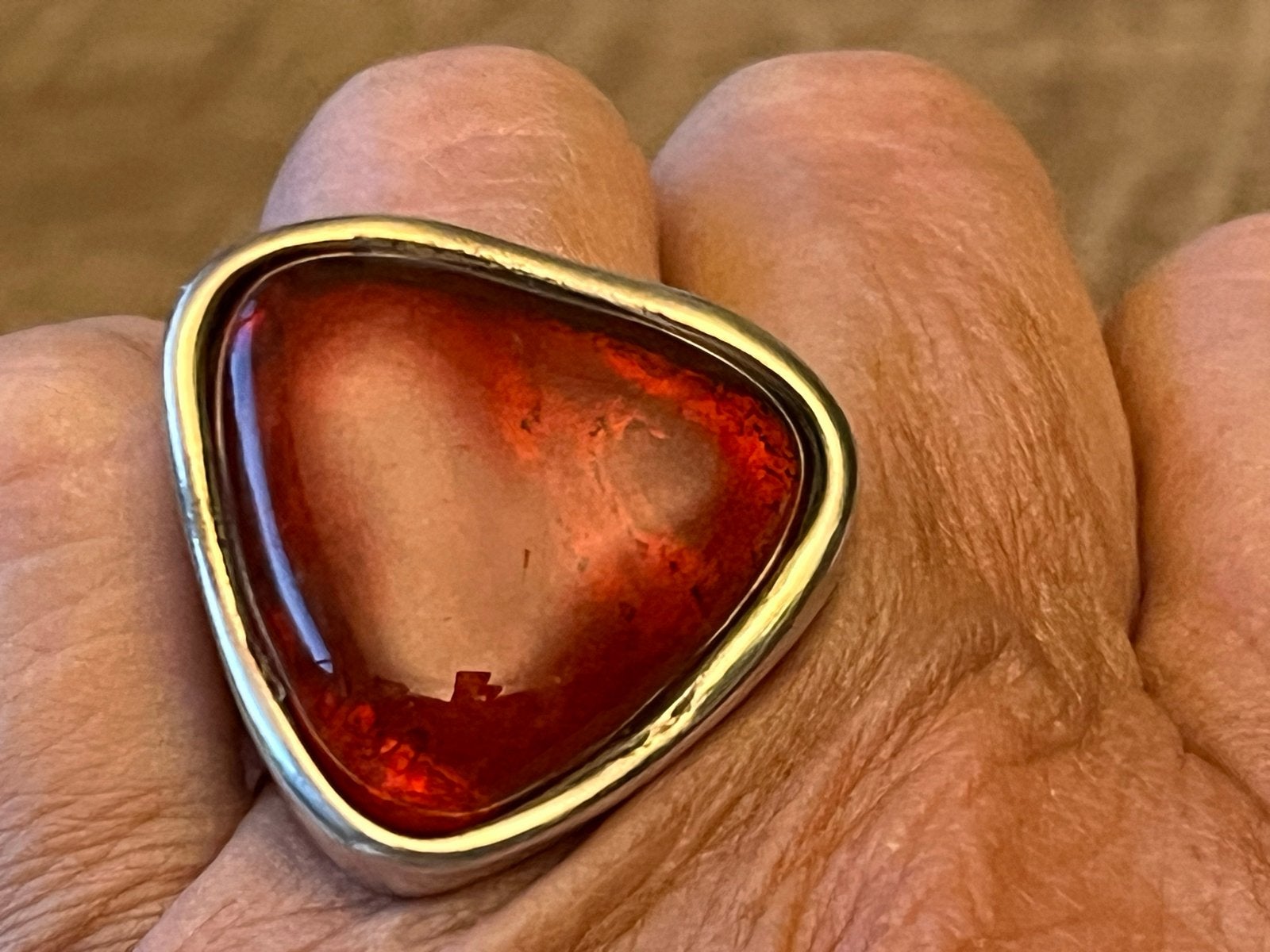 Zilveren ring met Baltische barnsteen, maat 17,5, Sieraden, Tassen en Uiterlijk, Overige kleuren, Verzenden, Zo goed als nieuw
