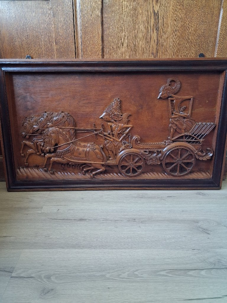 Massief Indonesisch houtsnijwerk, Ophalen, 50 - 100 cm, Wanddecoratie, Hout
