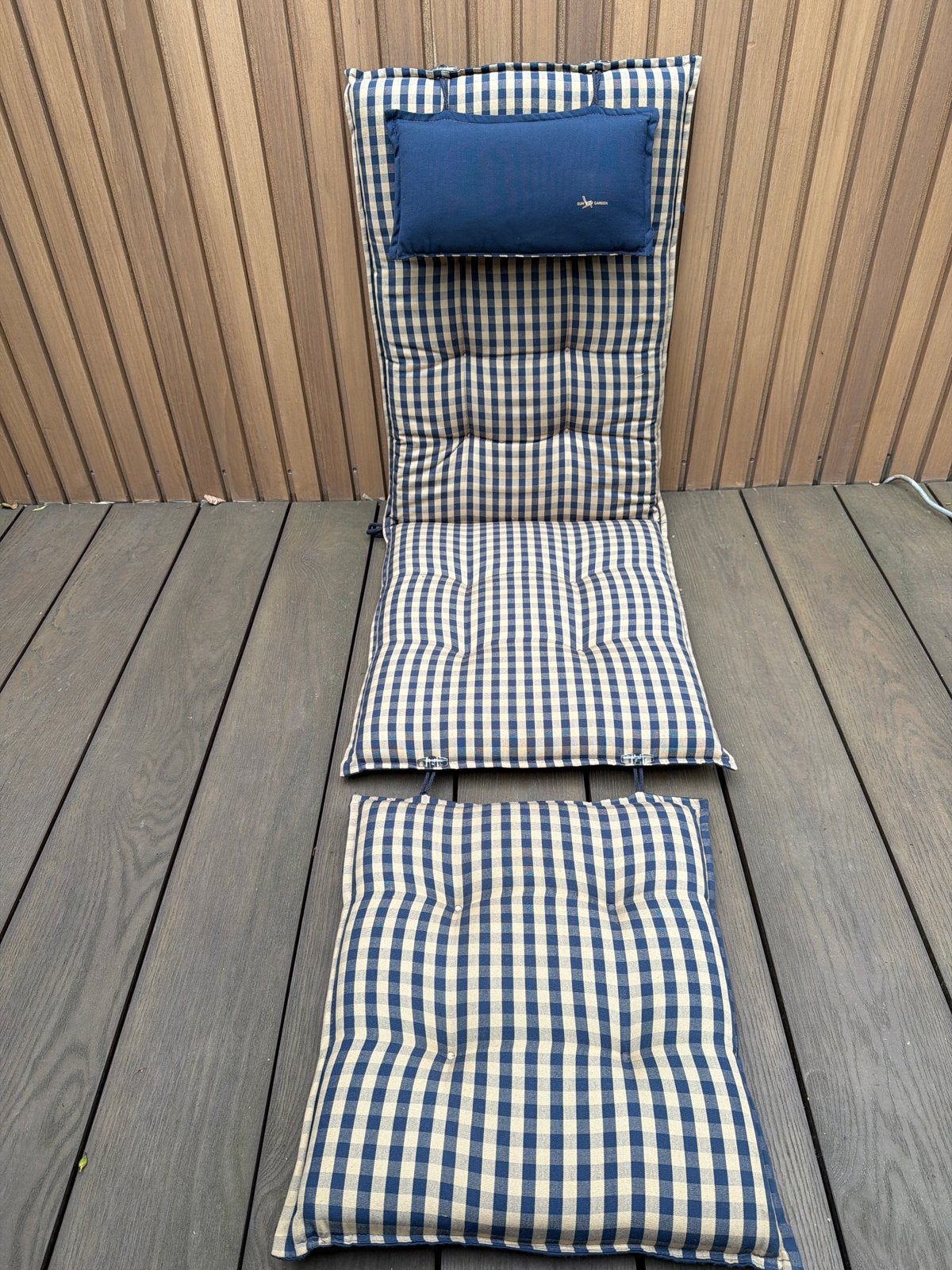 Sun Garden Ligkussen voor dekchair - Geruit Blauw/Beige, Ophalen, Gebruikt