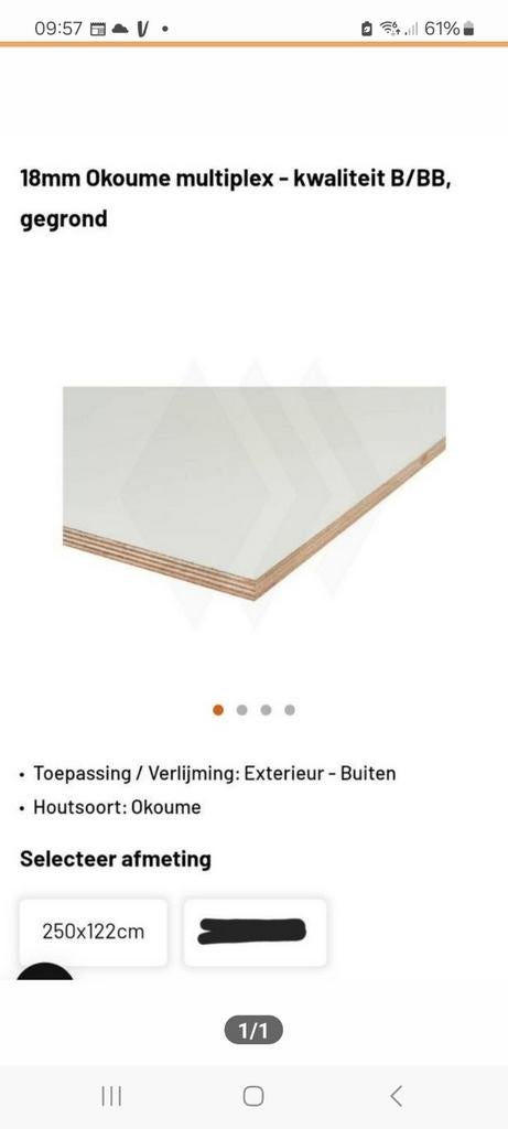 1x Okoumé plaat 18 mm dik.250x122 cm ,wit gegrond, Ophalen, Nieuw