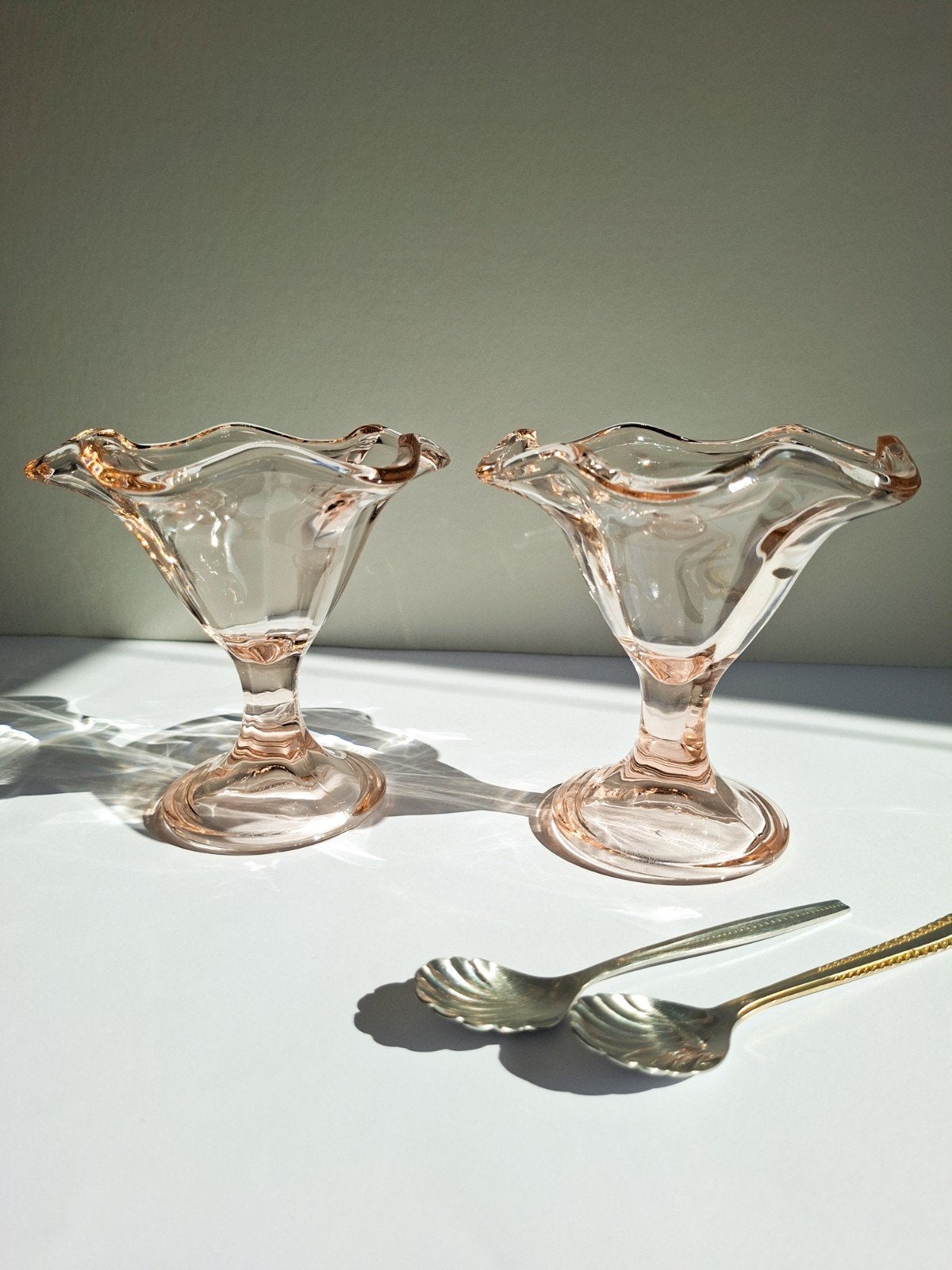 Vintage licht toze ijscoupes, set van 2, Ophalen of Verzenden