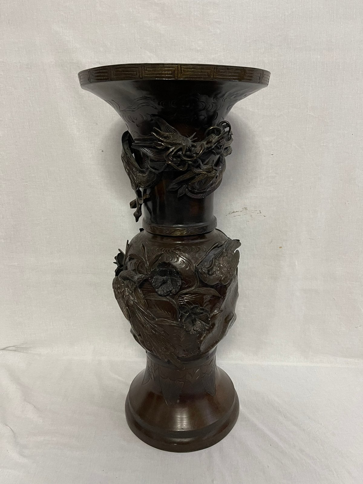 Bronzen Grote Japanse Vaas Meiji Periode 70 cm Hoog, Ophalen