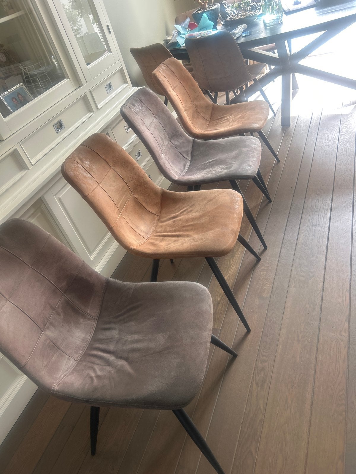 Set van 4 eetkamerstoelen - Bruin/Grijs - Gebruikt, Ophalen, Gebruikt, Overige kleuren, Vier