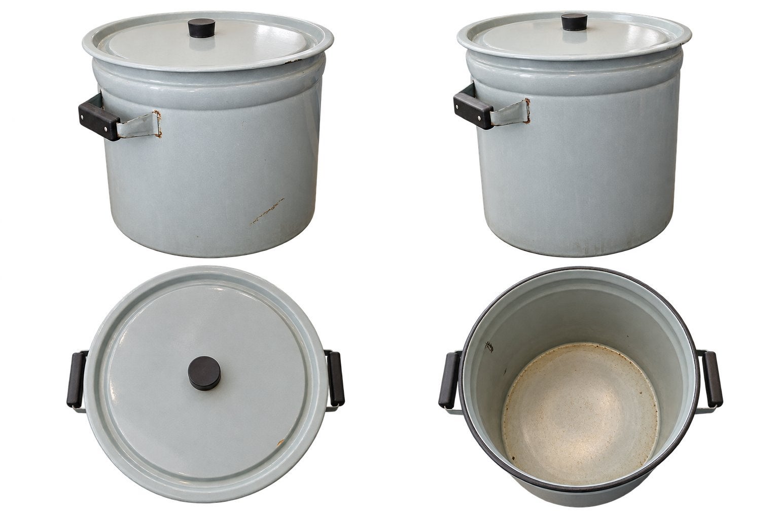 Grote vintage emaille pan met deksel - grijs, Antiek en Kunst, Ophalen