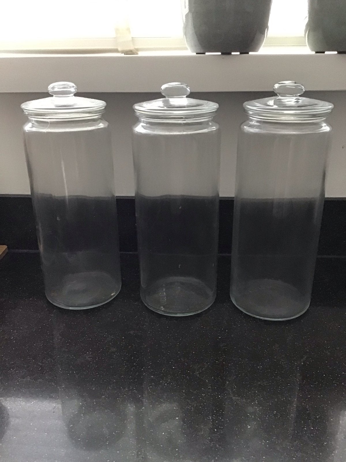 Set van 3 glazen voorraadpotten met deksel, Ophalen, Transparant, Met deksel, Glas