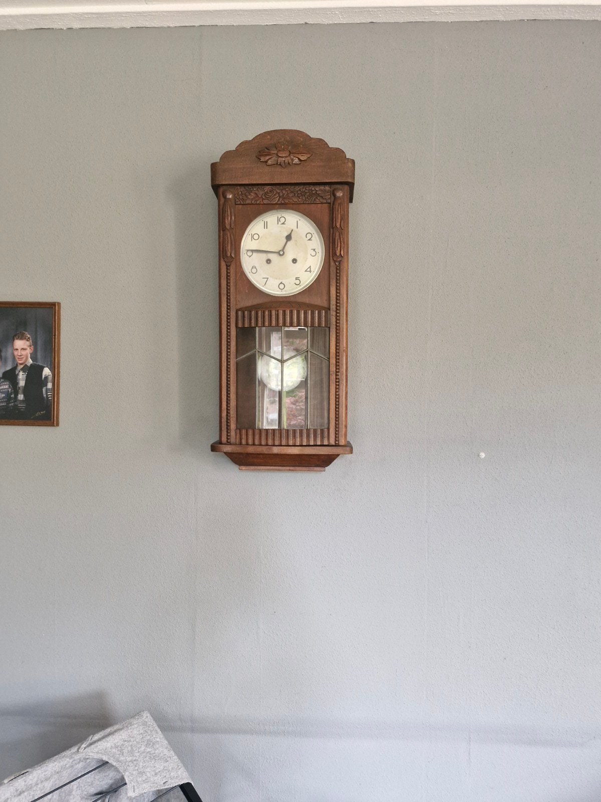 Antieke houten wandklok - Loopt goed, Ophalen of Verzenden