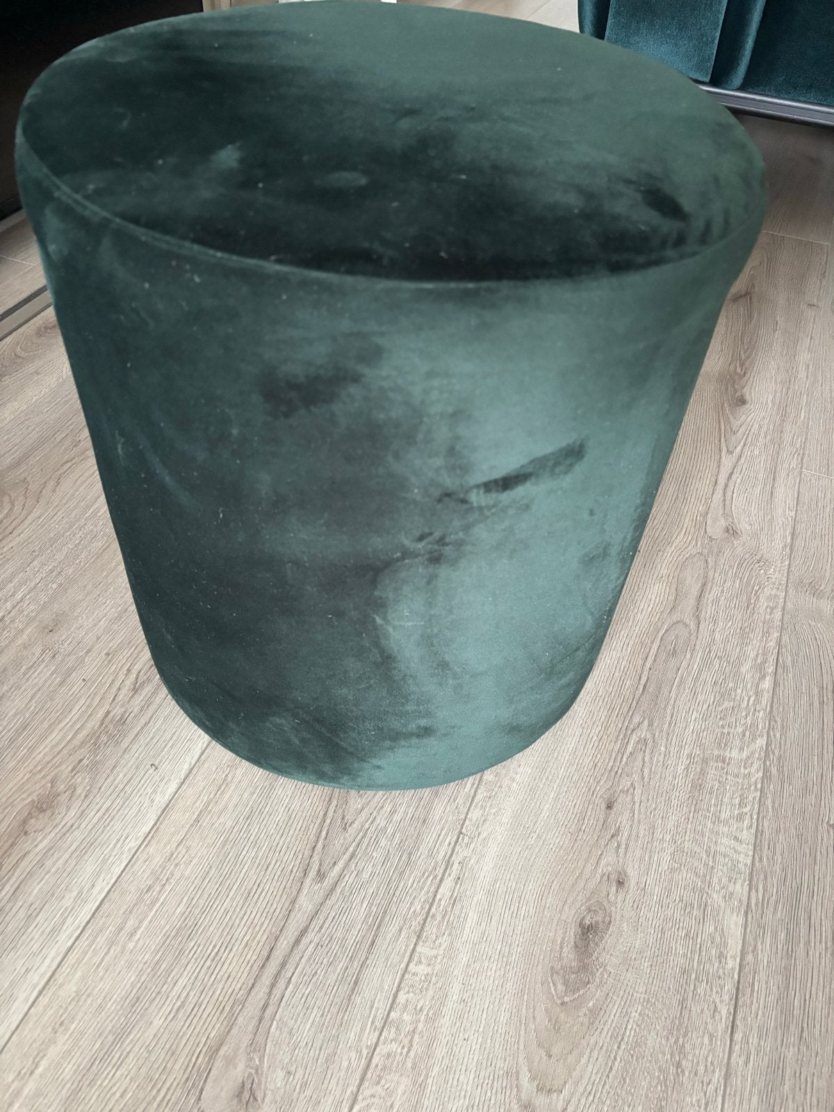 Donkergroene fluwelen poef -Ottomans, footstools & pouffes, Ophalen, Minder dan 50 cm, Rond, Zo goed als nieuw